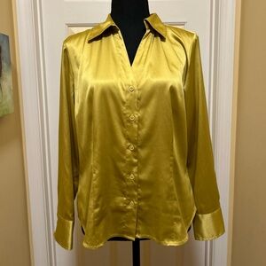 Petite Sophisticate Greenish Gold Button Down Blouse
